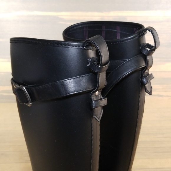 Womens Black Riding Rain Rubber Boots - Picture 6 of 9
